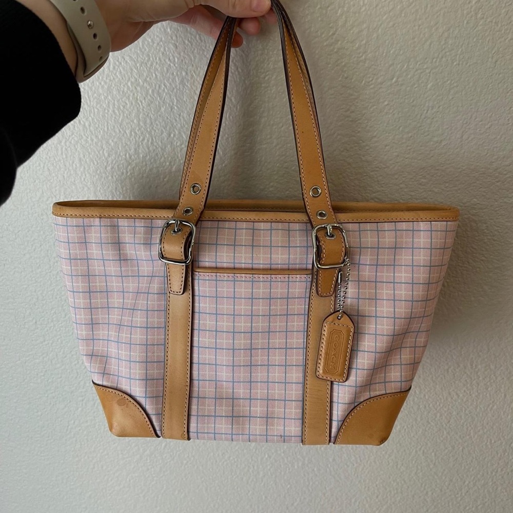 Coach Canvas Vintage pink and blue plaid handbag